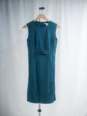 Diane Von Furstenberg Matador Two Dress Size 2 Sheath Teal Sleeveless Wool DVF